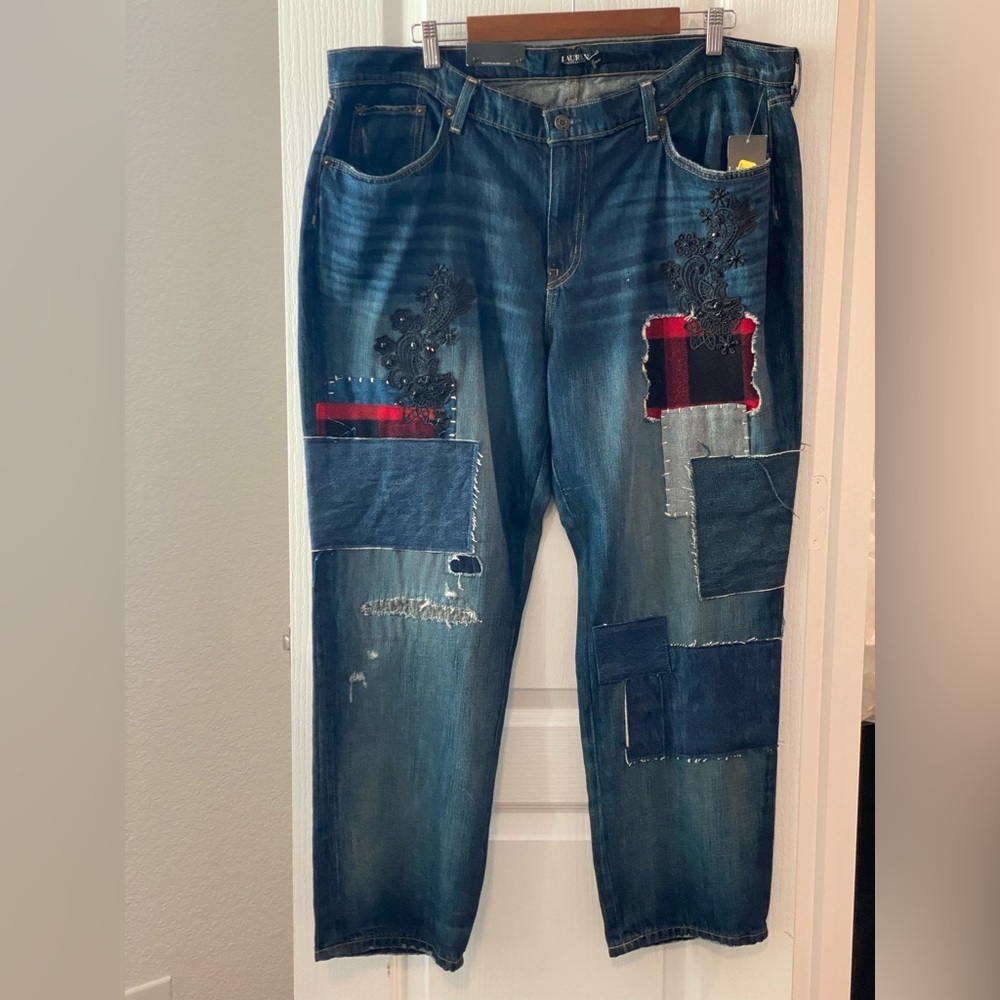 Plus Size Authentic Ralph Lauren Denim Patchwork Jeans - Picture 4 of 14